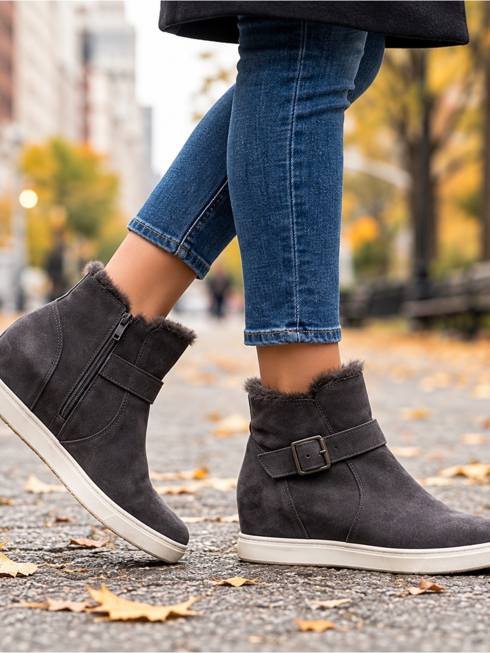 Aqua College Gayla Black Suede Leather Mink Insole Boots with Buckle Detail 8.5